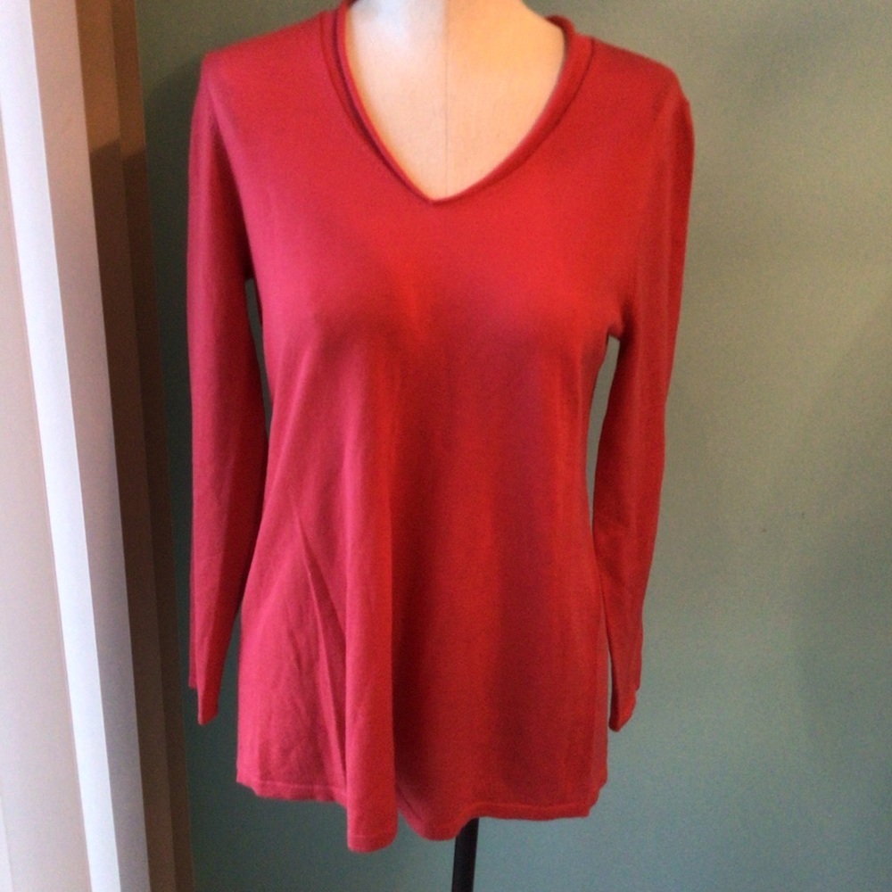 J. Jill Merino red wool v neck sweater XS